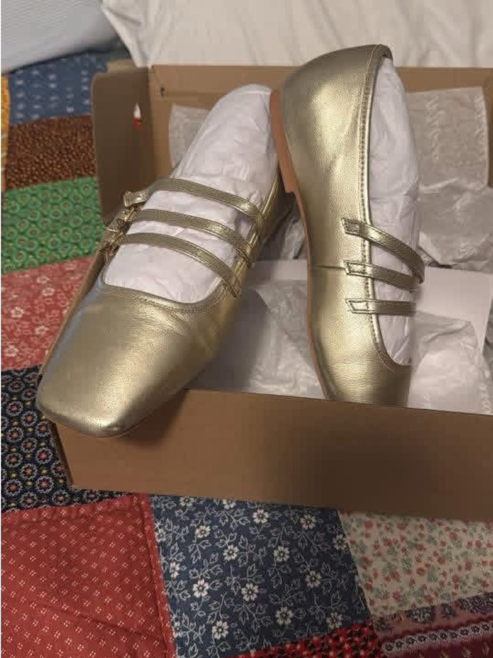 Matisse Nova Metallic Gold Triple-Strap Ballet Flats